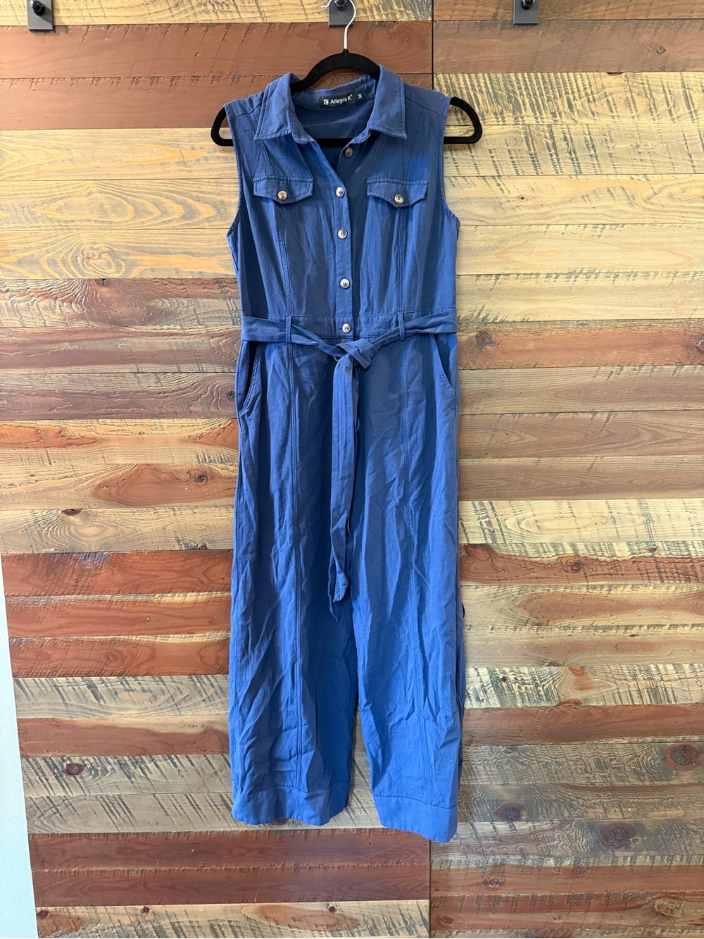 Allegra K Sleeveless Button-Front Wide-Leg Jumpsuit in Slate Blue - Picture 2 of 7
